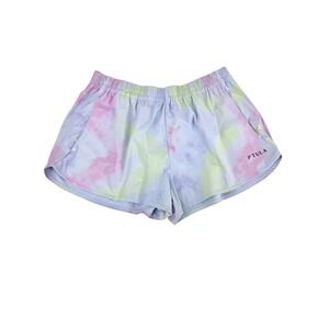 P'Tula Womens Tie Dye Activewear Shorts Pastel Purple Blue Green XL Athletic